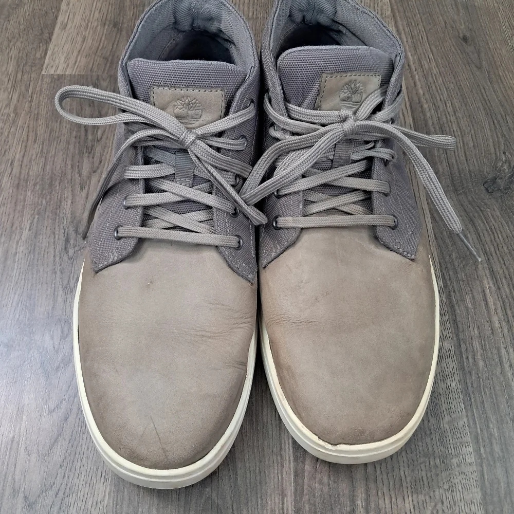 Mens 10 Timberland Davis Square Chukka Boots Grey Leather Canvas Lace Up A4425